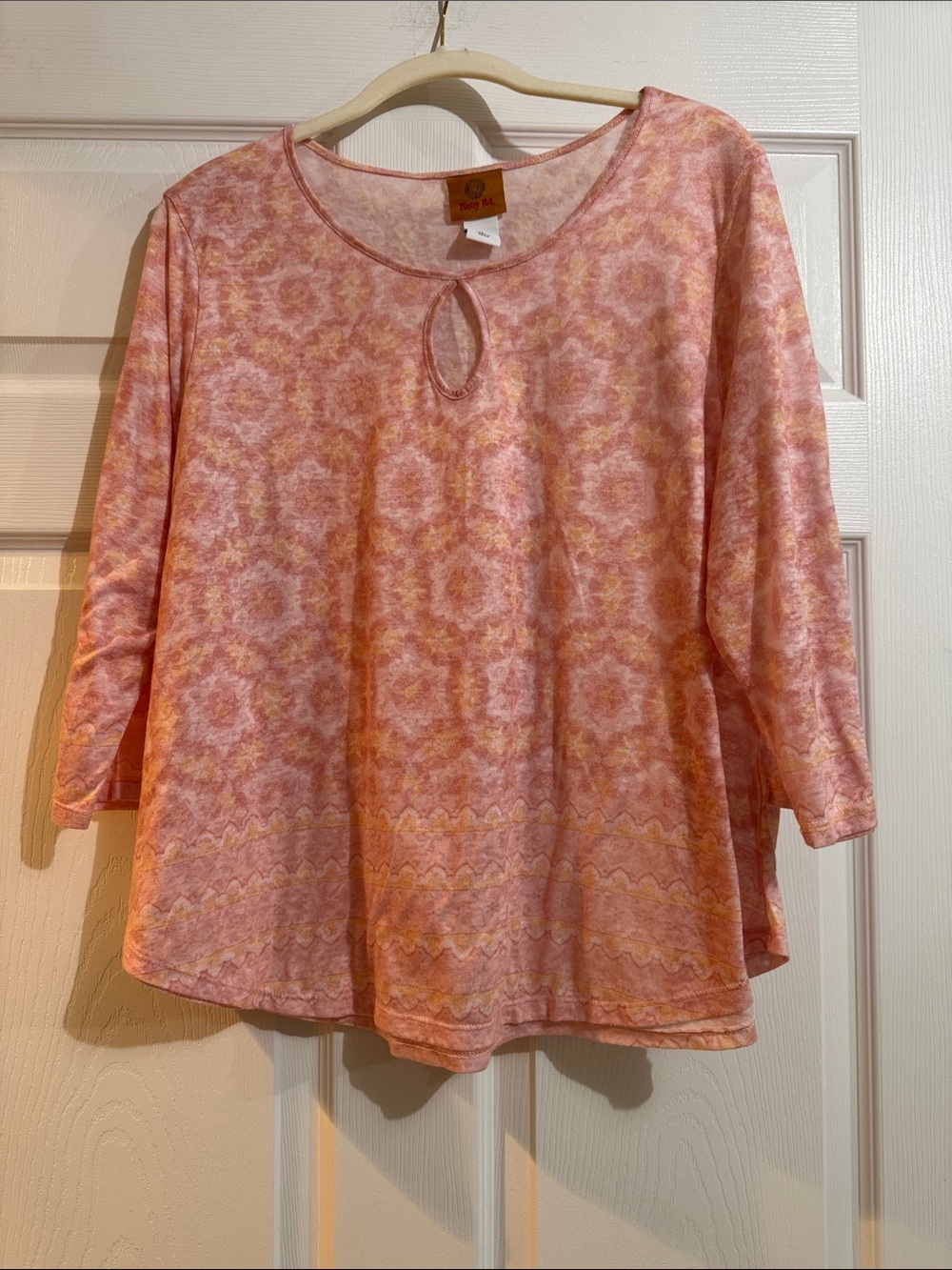 Ruby Rd. Pink Patterned Keyhole Long Sleeve Top - Picture 1 of 2